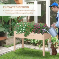 Outsunny 48" x 22" x 30" Wooden Patio Raised Garden Bed Planter, Elevated Planter Box with Legs, Outdoor Flower Stand with Inner Bag, Natural Wood Colour(m-5)