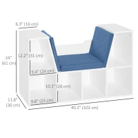 HOMCOM 6-Cubby Bookcase with Seat Cushion, Cube Storage Shelf with Reading Nook for Home Office, Study, Blue(m-3)