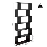 HOMCOM Wooden S Shape Bookcase 6 Shelves Storage Display Home Office Furniture(m-3)
