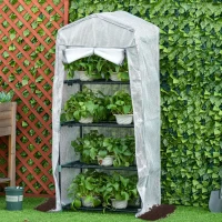 Outsunny Portable Greenhouse Outdoor Hot House with 4 Tier Shelves, Steel Frame, PE Cover, 28" x 20" x 63" , White(m-8)