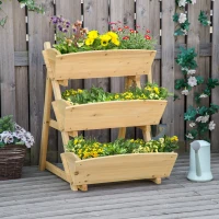 Outsunny 3 Tier Raised Garden Bed, 23.5" x 29.5" x 30.3" Vertical Wooden Elevated Planter Box Kit, Plant Stand for Flowers, Vegetables, Herbs(m-8)