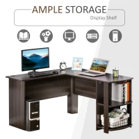 HOMCOM L-Shaped Computer Desk, Laptop Workstation with Return and 2 Storage Shelves for Home Office, Dark Brown(m-4)