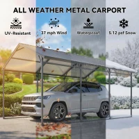 Outsunny 10 x 15ft Metal Carport, Heavy-Duty Carport Canopy with Reinforced Steel Frame & Roof, All-Weather Protection(m-4)