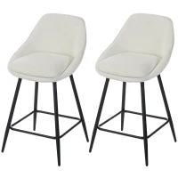 HOMCOM 26" Counter Height Barstools Set of 2, Upholstered Swivel Bar Stools with Backrests and Armrests, Cream White(m-2)
