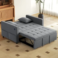 HOMCOM 3‑in‑1 Convertible Sofa Bed, Pull Out Sleeper Sofa with USB Charging, Adjustable Backrest, Side Pockets, Dark Grey(m-8)