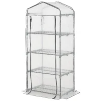 Outsunny Portable Greenhouse Outdoor Hot House with 4 Tier Shelves, Steel Frame, PE Cover, 28" x 20" x 63" , White(m-2)