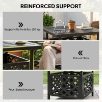 Outsunny 22" Outdoor Coffee Table, Patio Side Table with Umbrella Hole Slatted, Metal Top, for Garden, Backyard, Poolside, Black(m-6)