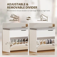 HOMCOM Shoe Storage Bench with Flip Drawer and Lift Top Storage, Entryway Bench with Seat Cushion for Hallway, White(m-5)