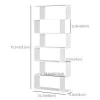 HOMCOM 76" 6-Tier Geometric Wooden Bookcase S Shaped Storage Display Bookshelf Modern shelf Open Concept Living Room Home Office Furniture, White(m-3)