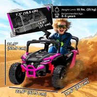 Qaba 12V Kids Ride On Truck with Dual Motors, Rear Suspension, Remote Control for 3-5 Years Boys Girls, Pink(m-3)