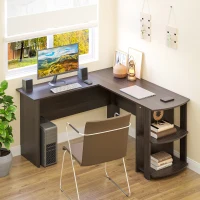 HOMCOM L-Shaped Computer Desk, Laptop Workstation with Return and 2 Storage Shelves for Home Office, Dark Brown(m-10)