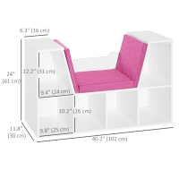 HOMCOM 6-Cubby Bookcase with Seat Cushion, Cube Storage Shelf with Reading Nook for Home Office, Study, Pink(m-3)