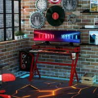 HOMCOM 47 inch Gaming Desk, Computer Table Workstation with Monitor Stand, Cup Holder, Headphone Hook & CPU Stand for Home Office, Black & Red(m-8)