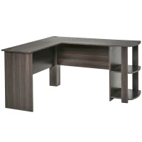 HOMCOM L-Shaped Computer Desk, Laptop Workstation with Return and 2 Storage Shelves for Home Office, Dark Brown(m-11)