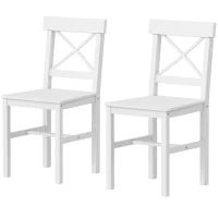 HOMCOM Wooden Dining Chairs Set of 2, Kitchen Chairs with Cross Back, Solid Structure for Living Room and Dining Room, White(m-2)