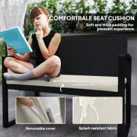 Outsunny 2 Seater Outdoor Bench, Rattan Garden Bench Loveseat with Cushion, Armrests, Steel Frame for Patio, Porch, Beige(m-6)