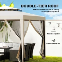Outsunny 10' x 10' Canopy Tent, Party Tent with Mesh Netting and Double Tier Roof for Backyard, Garden, Patio, Outdoor, Beige(m-4)