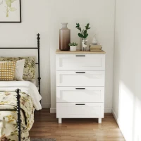 HOMCOM Dresser for Bedroom with 4 Drawers, Chest of Drawers with Solid Wood Legs for Closet, Living Room, Entryway, White(m-10)