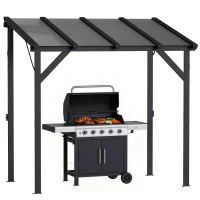 Outsunny Hardtop Grill Gazebo, Lean-to BBQ Shelter with Polycarbonate Roof for Outdoor, Patio, Lawn(m-11)