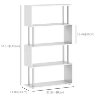 HOMCOM 5-Tiers Geometric Wooden Bookcase S-Shaped Storage Bookshelf Display with Metal Frame for Living Room, Bedroom, Home Office, White(m-3)