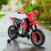 Aosom 6V Kids Motorcycle, Electric Motorcycle with Dirt Bike Style, Street Bike Design Battery Powered Ride On Toy with Training Wheels, Headlight, Music, Ages 5-8, Red(m-14)