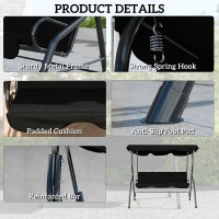 Outsunny Outdoor Porch Swing with Adjustable Canopy, 3-Seater Patio Swing Chair with Cushion, Black(m-5)