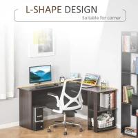 HOMCOM L-Shaped Computer Desk, Laptop Workstation with Return and 2 Storage Shelves for Home Office, Dark Brown(m-5)