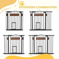 PawHut 29.1''-41.3'' Extra Wide Dog Gate with Cat Door, Stair Pressure Fit, Auto Close, Double Locking, for Doorways, Hallways(m-9)