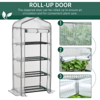 Outsunny Portable Greenhouse Outdoor Hot House with 4 Tier Shelves, Steel Frame, PE Cover, 28" x 20" x 63" , White(m-6)