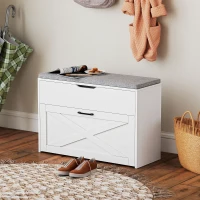 HOMCOM Shoe Storage Bench with Flip Drawer and Lift Top Storage, Entryway Bench with Seat Cushion for Hallway, White(m-8)