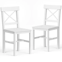 HOMCOM Wooden Dining Chairs Set of 2, Kitchen Chairs with Cross Back, Solid Structure for Living Room and Dining Room, White(m-11)