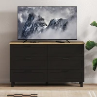 HOMCOM 47" Wide Chest of Drawers, Modern Dresser with 6 Drawers and Wood Legs for Bedroom, Living Room, Entryway, Black(m-5)