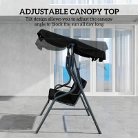 Outsunny Outdoor Porch Swing with Adjustable Canopy, 3-Seater Patio Swing Chair with Cushion, Black(m-4)