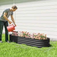 Outsunny 6.4 x 2 x 1ft Galvanized Raised Garden Bed Kit, Metal Planter Box with Safety Edging, Dark Grey(m-3)