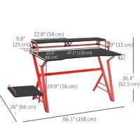 HOMCOM 47 inch Gaming Desk, Computer Table Workstation with Monitor Stand, Cup Holder, Headphone Hook & CPU Stand for Home Office, Black & Red(m-3)