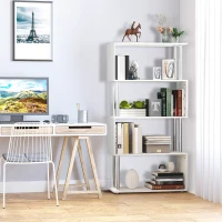 HOMCOM 5-Tiers Geometric Wooden Bookcase S-Shaped Storage Bookshelf Display with Metal Frame for Living Room, Bedroom, Home Office, White(m-8)