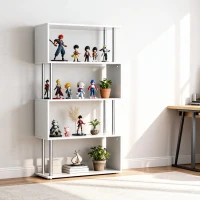 HOMCOM 5-Tiers Geometric Wooden Bookcase S-Shaped Storage Bookshelf Display with Metal Frame for Living Room, Bedroom, Home Office, White(m-7)