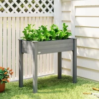 Outsunny 34"x18"x30" Wooden Raised Garden Bed, Elevated Planter Box with Legs, Drainage Holes, Inner Bag for Garden, Dark Grey(m-8)
