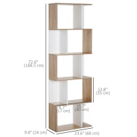 HOMCOM 5-Tier Geometric Bookcase Display Shelf Storage Shelf Modern Room Divider Living Room Home Office Furniture, White(m-3)
