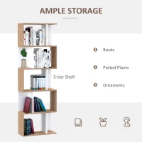 HOMCOM 5-Tier Geometric Bookcase Display Shelf Storage Shelf Modern Room Divider Living Room Home Office Furniture, White(m-5)
