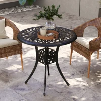 Outsunny 30-inch Round Patio Dining Table with Umbrella Hole Cast Aluminium Outdoor Bistro Table, Brown(m-6)