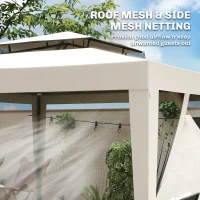 Outsunny 10' x 10' Outdoor Canopy Tent Party Tent with Mesh Netting and Double Tier Roof for Backyard, Garden, Patio, Cream White(m-6)
