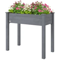 Outsunny 34"x18"x30" Wooden Raised Garden Bed, Elevated Planter Box with Legs, Drainage Holes, Inner Bag for Garden, Dark Grey(m-2)