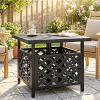 Outsunny 22" Outdoor Coffee Table, Patio Side Table with Umbrella Hole Slatted, Metal Top, for Garden, Backyard, Poolside, Black(m-10)