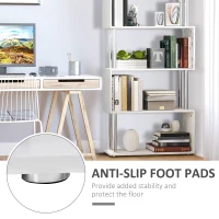 HOMCOM 5-Tiers Geometric Wooden Bookcase S-Shaped Storage Bookshelf Display with Metal Frame for Living Room, Bedroom, Home Office, White(m-6)