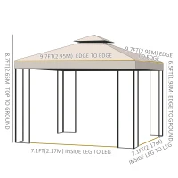 Outsunny 10' x 10' Patio Gazebo Outdoor, Canopy Shelter with Double-tier Roof, Pavilion Sidewalls for Garden Events, Cream White(m-3)