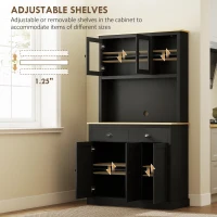 HOMCOM Freestanding Kitchen Cabinet, 71" Tall Pantry Cabinet, Modern Hutch with Wide Countertop, Adjustable Shelves, Black(m-5)