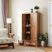 HOMCOM 72" Farmhouse Pantry Cabinet with Adjustable Shelves, Kitchen Pantry Cabinet with 2 Doors, Brown(m-8)