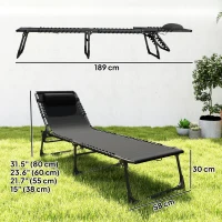 Outsunny Outdoor Folding Lounge Chair, 4-Level Adjustable Chaise Lounge with Headrest, Tanning Chair Beach Bed Reclining Lounger Cot for Camping, Hiking, Backyard, Black(m-3)