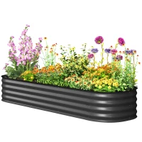 Outsunny 6.4 x 2 x 1ft Galvanized Raised Garden Bed Kit, Metal Planter Box with Safety Edging, Dark Grey(m-2)
